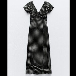 Zara Tie Back Polka Dot Midi Dress with Slit